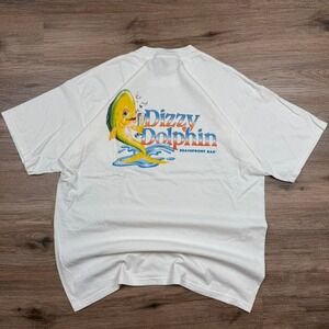 Vintage 90s white hilton hots graphic dizzy dolphin surf style retro graphic‎